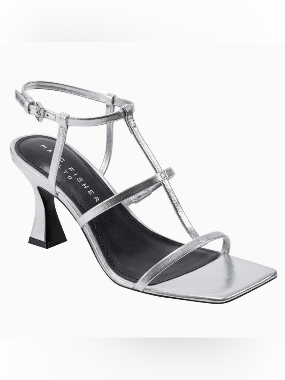 Marc Fisher LTD- Silver Strappy Mid-Heel Sandal Size 8